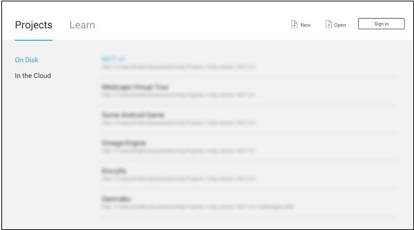 صفحه شروع یونیتی